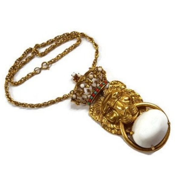 Pauline Rader Huge Haute Couture Runway Crowned Lion Necklace Signed - Picture 4 of 4